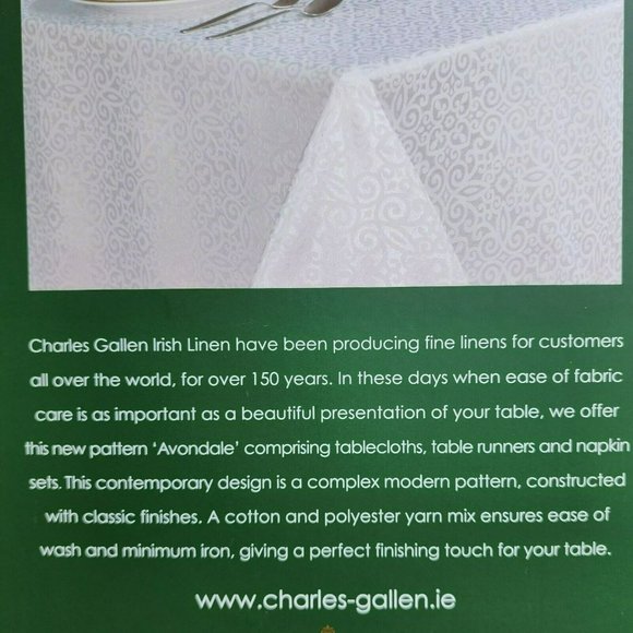 Charles Gallen White Damask Avondale‎ Tablecloth Irish Linen 60x84in - Picture 9 of 14